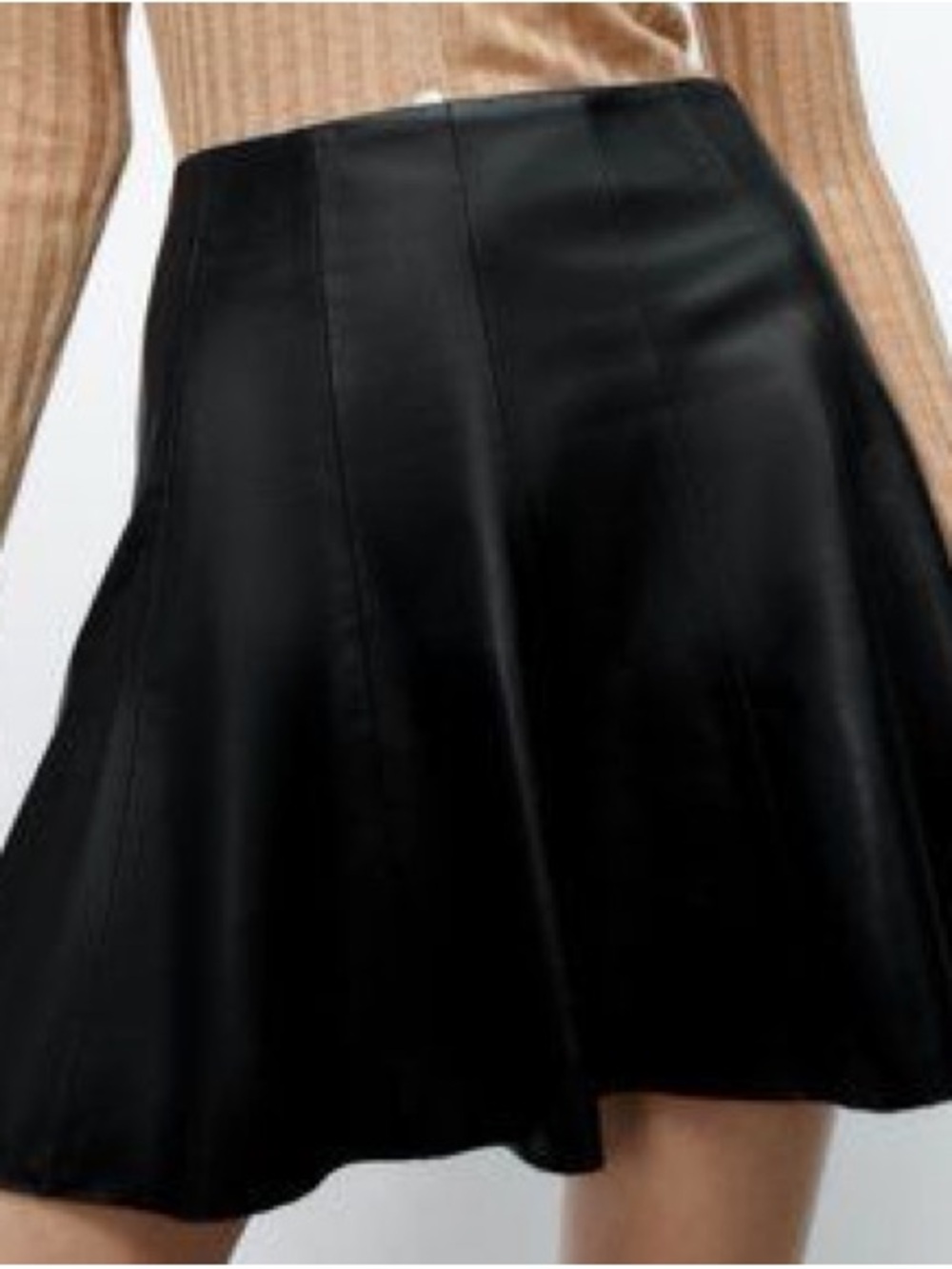 ZARA Black Faux Leather Panelled Skater Mini Skirt – Size S